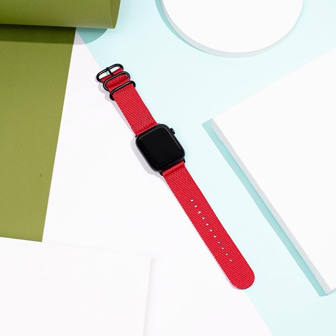 Hiking Trail Nylon Band | The Original Rugged Compatible with Apple Watch Band for Men & Women - Soft, Breathable, Woven Water-Resistant Nylon Mens iWatch Strap | Fits Ultra 49mm, All Series & Models 46mm 45mm 44mm (Rockwell Red)