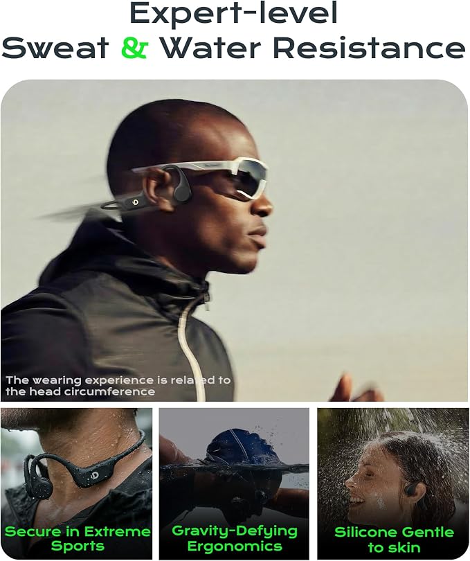 DEMICEA Open Ear Sport Headphones, Soft Silicone Wireless Bone Conduction Earphones, Powerful Bass, 10H Lasting, Multipoint Capable, Quick Charge, Built-in 32GB MP3