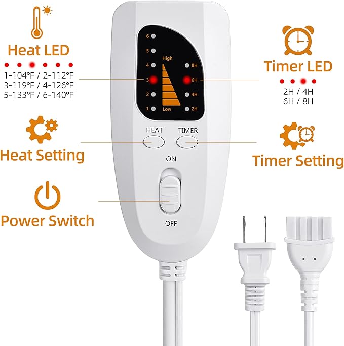 Electric Heated Foot Warmer - KLADNDER Heating Foot Warmer for Men & Women, Feet Warmer with 6 Temperature Setting 4 Timer Setting, Auto Shut Off Washable Inner Lining, Fast Heat Use for Winter Gifts