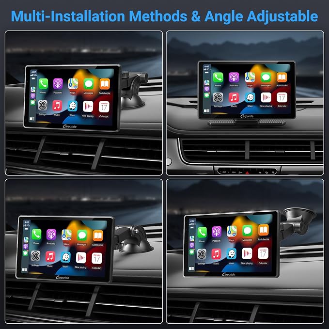 Carpuride W703 Wireless CarPlay for Apple CarPlay & Android Auto, 7" IPS Portable Car Audio Receivers with 4K Front and 1080P Backup Cam, Loop Recording/Mirror Link/Light & G-Sensor/Siri/Navigation/FM