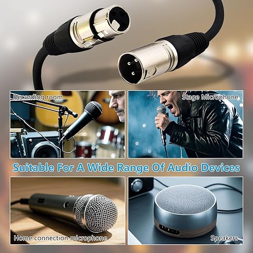 (4-Pack) 10 Foot, XLR Microphone Cable 3-pin XLR Speaker Cable Male to Female Balanced Mic Cable, Black