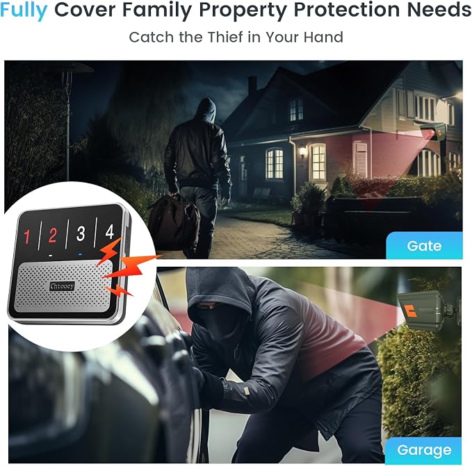 Solar Driveway Alarm Wireless Outdoor 1/2 Mile Range - Customizable Alarm Tones Weatherproof for Driveway Gate, 3 Sensitivity Motion Sensor & Detector Alert for Outdoor/Indoor Property