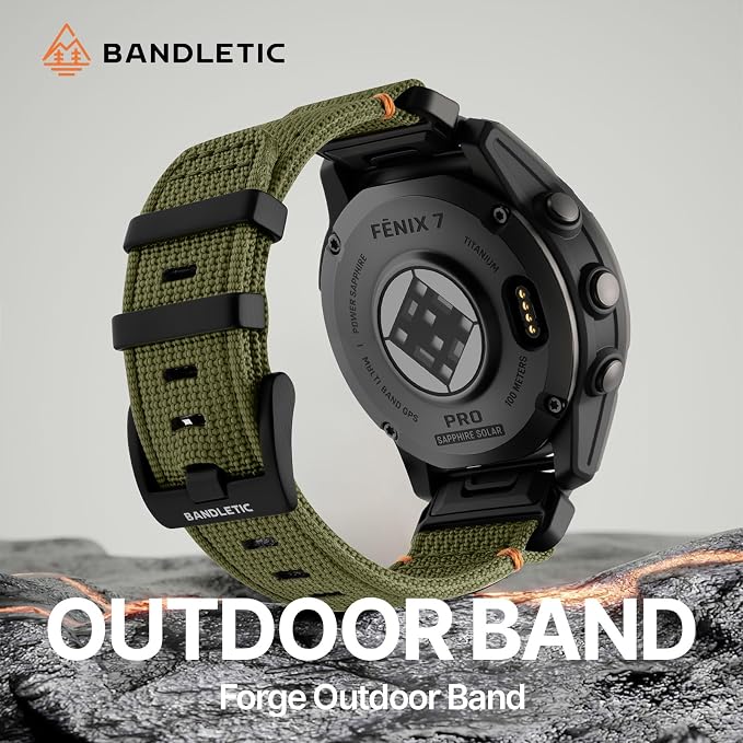 Bandletic Compatible with Garmin Instinct Watch Bands - 22mm Quick Fit Rugged Nylon Strap for Fenix 8 E 47mm/7 6 Pro/5 Plus/Instinct 2 3 E 45mm /Forerunner 965/955/945 /Approach S70/S62/S60/Epix Pro
