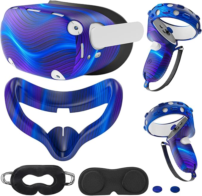 Compatible with Oculus Quest 2 Accessories, Silicone Face Cover, VR Shell Cover,Touch Controller Grip Cover,Protective Lens Cover,Disposable Eye Cover(Colorful B)
