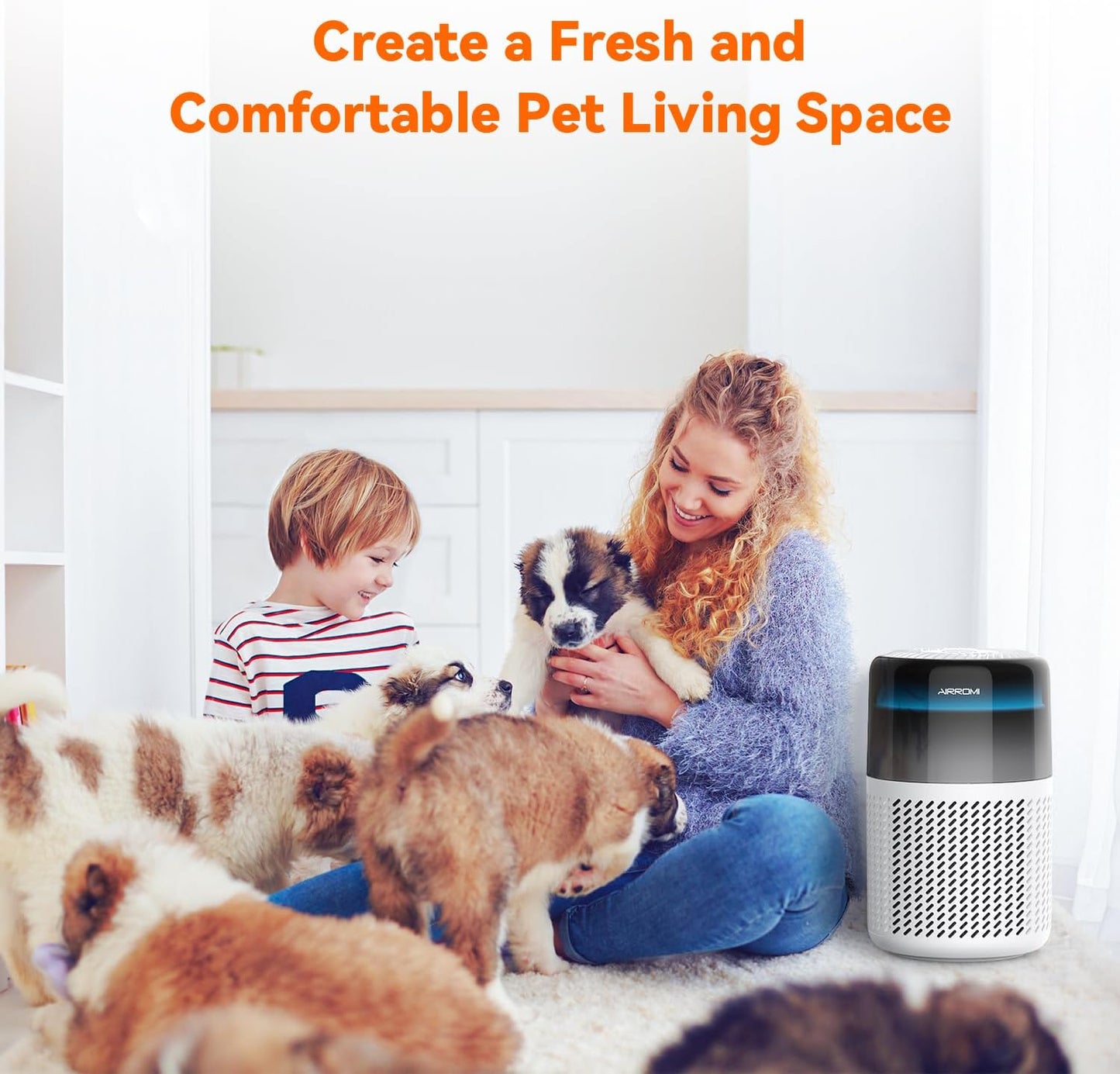AIRROMI Air Purifier for Bedroom Home,HEPA Filter,Covers Upto 549 Ft²,Quiet 360°intake Air Cleaner with Fragrance ponge for Better Sleep,Night Light,Filters Smoke,Pet Dander,Allergies,Dust,A2005 White