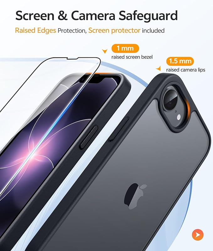 FNTCASE for iPhone 17e Case: iPhone 16e Phone Case [Compatible with Magsafe] Translucent Matte Cases with [Screen Protector] Military Grade Shockproof Protective Phone Cover - Matte Black
