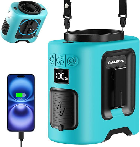 AddAcc Portable Waist Fan - 14500mAh Rechargeable Battery, 67Hrs Cooling Belt Fan, 5 Powerful Speed & 360° Rotatable, Hands-Free Clip On Waist With LED Light for Work Gift Camping Travel Outdoor