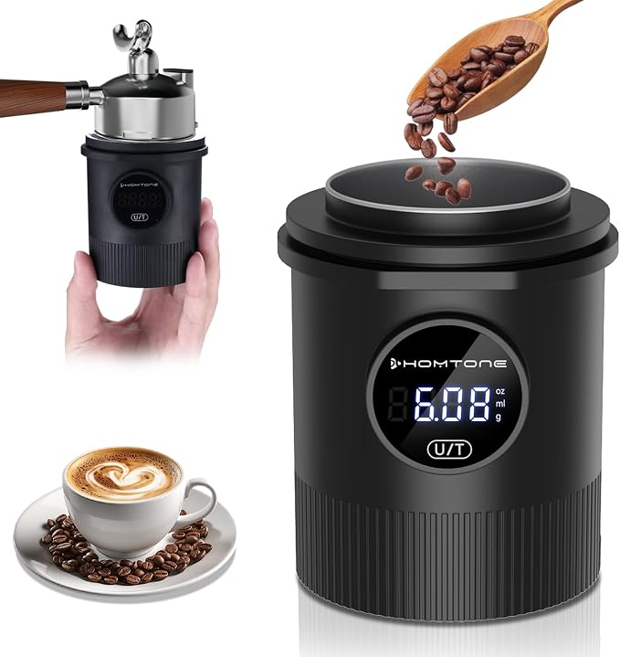 Homtone Coffee Dosing Cup with Scale, Rechargeable Espresso Scale, 0.05g Precision – Multi-Purpose for Espresso, Drip Coffee, French Press, Spices & More – Compatible with 58mm Portafilters (BLACK)