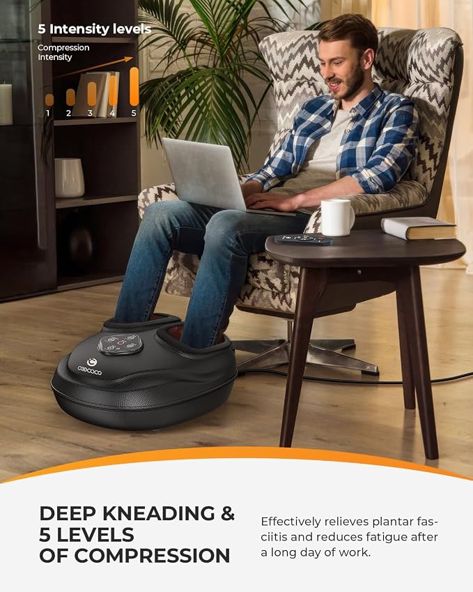 CooCoCo 2026 Upgrade Shiatsu Foot Massager with Heat, FSA Eligible Feet Massager for Plantar Fasciitis & Neuropathy, Foot Warmer with Kneading, Rolling, Compression, Remote Control