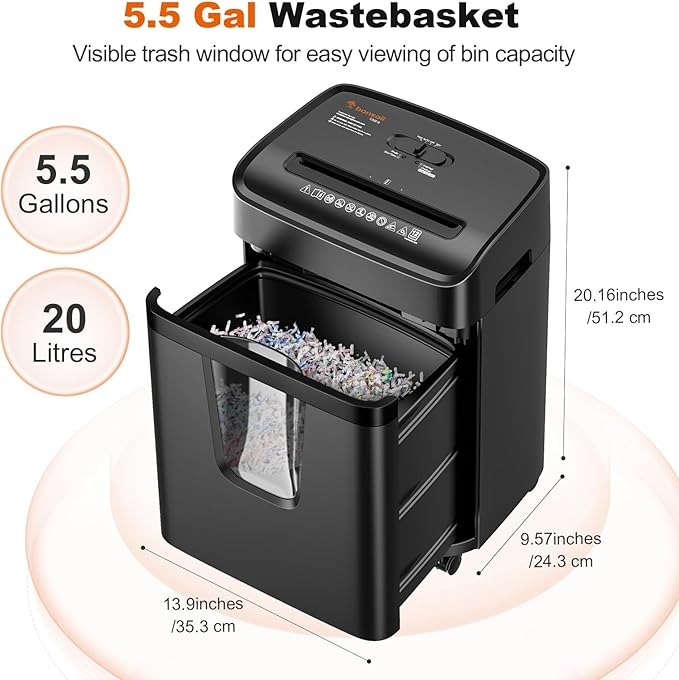 Bonsaii 12-Sheet Micro-Cut Paper Shredders for Home Office, Heavy Duty Document Shredder with 5.5 Gallon Pullout Bin for CD/Credit Card/Staple, 30 Mins Continuous Run Time, P-4 High Security