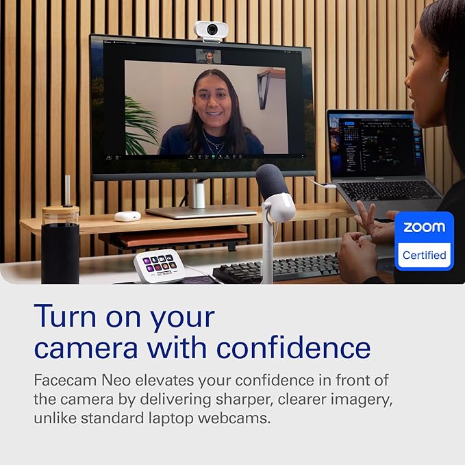 Elgato Facecam Neo – Full HD 1080 Pixels Webcam with Easy-Slide Privacy Shutter, Light Correction, for Video Calls, Streaming, Zoom/Slack/Twitch/YouTube, and More – USB-C/Plug & Play on PC/Laptop/Mac