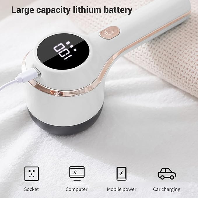 Electric Fabric Shaver Lint Remover, Rechargeable Electric Portable Sweater Defuzzer with Digital Display, Adjustable 6 Leaf Blades Lint Remover for Clothes Furniture (White)