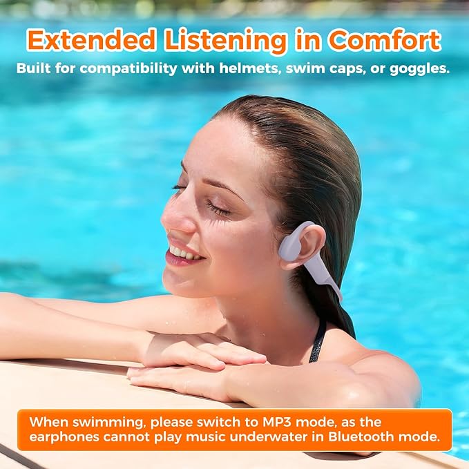 Full-Coverage Liquid Silicone Swimming Headphones,IP68 Waterproof Underwater Headphones, Bluetooth 6.0&MP3 with 32GB Memory Card,Soft/Skin-Comfortable Open Ear Bone Conduction Swim Earbuds(Lilac