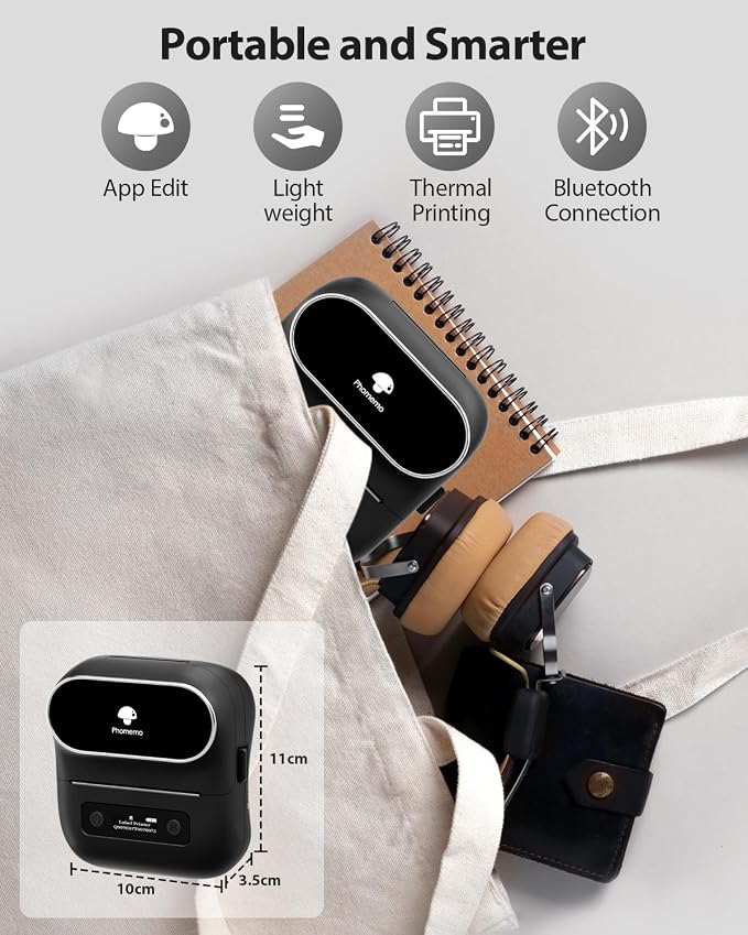 Phomemo Label Maker,M220 Label Printer,3 Inch Bluetooth Thermal Label Maker Machine with 7900+ Icons,1900+ Templates,550+ Fonts,for Kids School Items,Small Business,Large Sticker