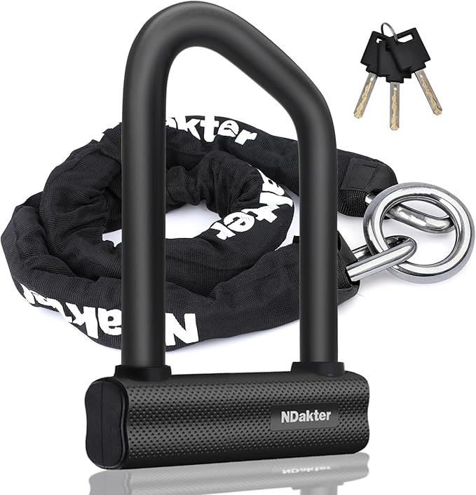 NDakter Motorcycle Chain Locks, Heavy Duty Anti Theft - 18mm Shackle, 4FT x 12mm Thickness Security Chain, Bike U Lock with 3 Keys for Ebike, Escooter, Moped and Gate