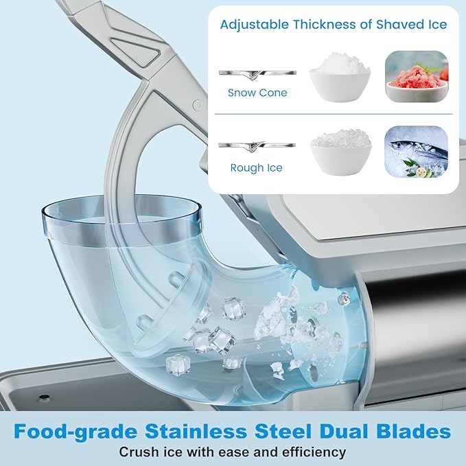 COSTWAY Electric Ice Crusher, 660 LBS/H Snow Cone Machine with Dual Blades, 300W ETL Approved Shaved Ice Machine for Home Parties, Restaurants and Bars (Gray)