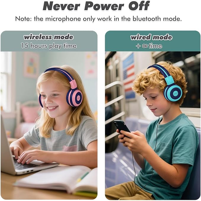 SIMOLIO 2 Pack Wireless Kids Headphones with Share Port, 75/85/94dB Volume Limiting, HD Mic, USB C Charging, Foldable Headphones with Travel Case for iPad Tablet School Airplane Boys Girls
