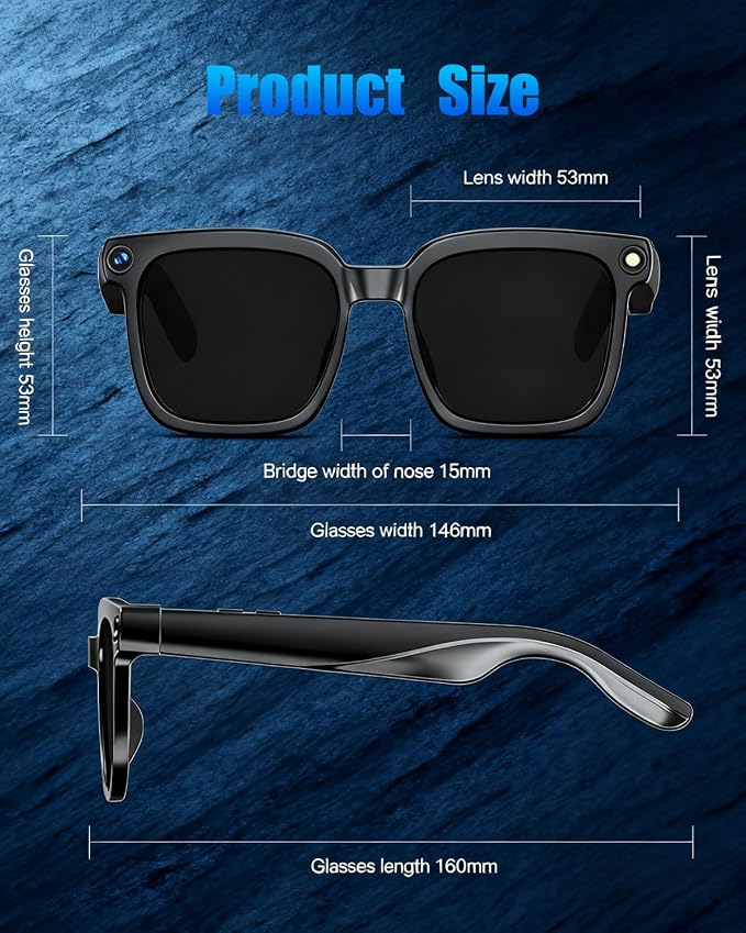 800W Ai Smart Glasses with Camera 1080P HD Video Recording, AI Translator for 160 Languages, GPT Object Recognition, Bluetooth Audio, Photochromic Lenses, 290mAh Long Battery for Travel Sports