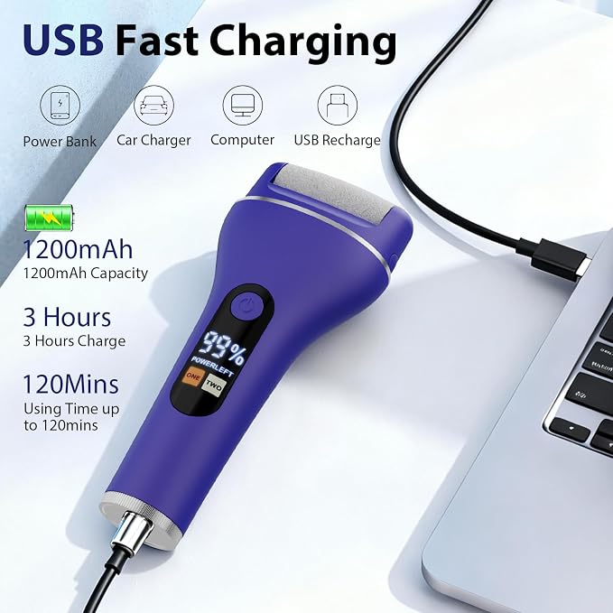 AdamPark Electric Callus Remover for Feet, Rechargeable Portable Electronic Foot Callus Remover 2-in-1 Wet/Dry Foot Scrubber Electric Toot File for Hard Cracked Dry Dead Skin（Blue）