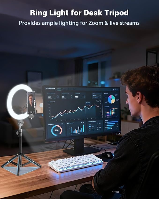 Vlogging Kit for iPhone/Android, 10'' Selfie Ring Light with Stand, 57'' Extendable Tripod, Desktop Tripod, Wireless Microphone - YouTube Starter Kit, Content Creator Essentials for TikTok,Live Stream