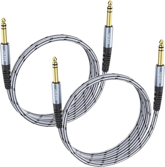JOLGOO 1/4 Inch TRS Instrument Cable 3.3 FT 2-Pack, Quarter inch Audio Cable, 6.35 Balanced Interconnect Line for Electric Guitar, Bass, Keyboard, Mixer, Amplifier, Speaker, Electric Mandolin