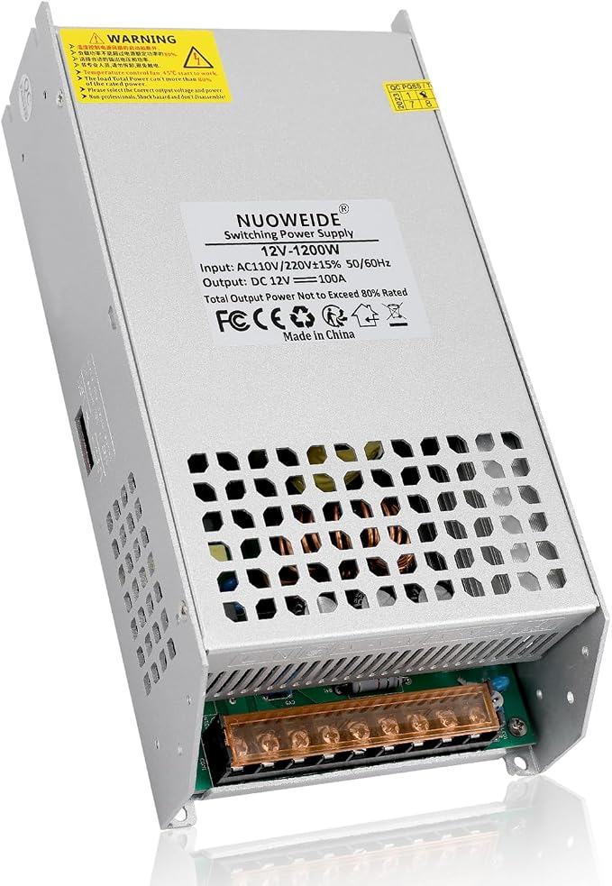 DC 12V 100A 1200W Power Supply 110V AC to DC 12V Converter 100A 1200W Switching Power Supply for LED Strip Motor Pump CCTV Camera System Car Stereo 3D Printer