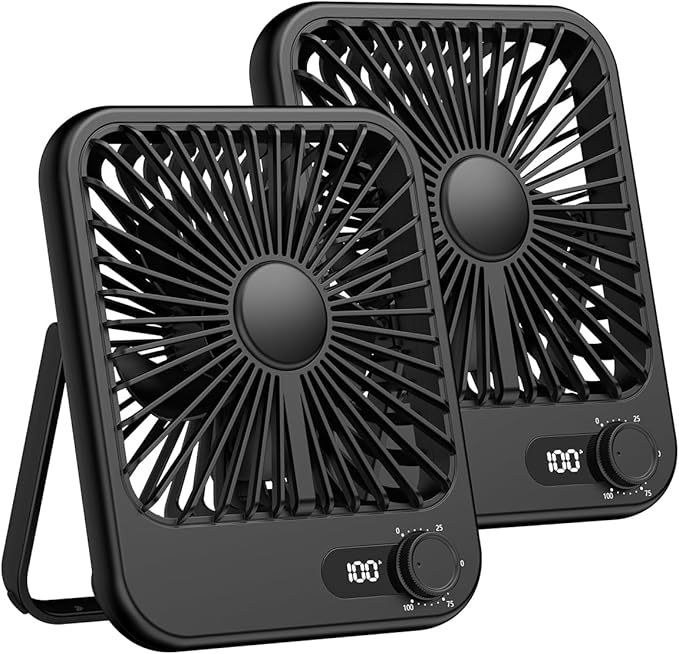 2 Pack Portable Travel Fan for Sleeping 5000mAh, 6.8" Small Desk Fan with 100 Speed,Digital Display, Rechargeable Battery Powered Fan for Cruise Office Bedroom Outdoor