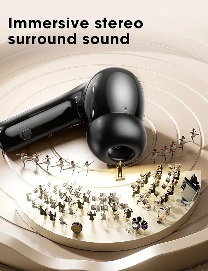 Wireless Earbuds Deep Bass Sound Ear Buds, Bluetooth 5.3 Headphones 48H Playtime, LED Display Earphones with Mic, IPX7 Waterproof Lightweight in-Ear Buds, Touch Control for iPhone TV LaptopJetBlack