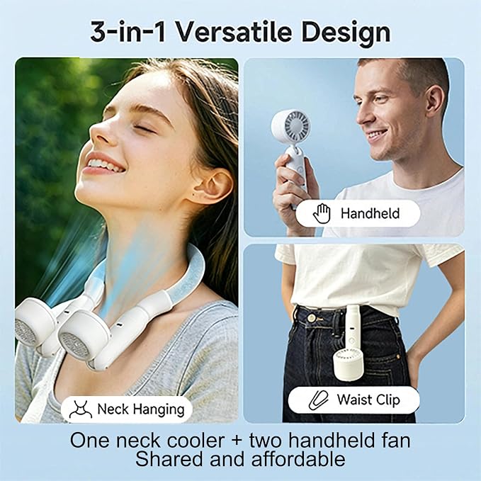 Neck Fans That Blows Cold Air, Portable Rechargeable Cooling Neck Fan with Cooling Plate - Personal Fan Neck for Kid, Women, Men, Detachable Into Two Independent Fans for Office/Travel/Outdoor