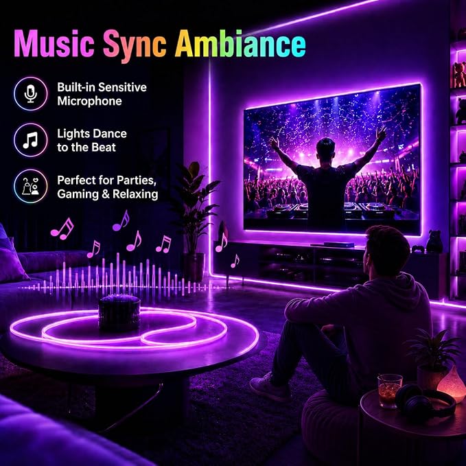 65.6Ft RGB Neon Rope Lights, 1440 LEDs 24V Side-Emitting LED Strip Lights with App and Remote Control, 360° Bendable Flexible Strip Lights with Music Sync for Whole House, Patio, Roof, Party