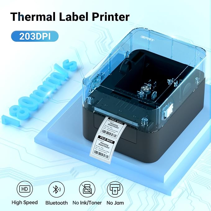 iDPRT SP320 Desktop Label Maker with 1 Roll of 800 pcs Thermal Label (1.57”×1.18”), Bluetooth Thermal Shipping Label Printer for Parcel Shipping, Small Businesses, Offices, and Home, Sticker Printer