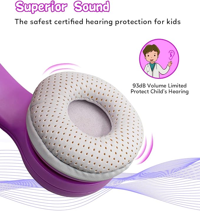 Unicorn Headphones for Girls,Bluetooth Unicorn Headphones Toddler School Laptop Cellphones Plane use, Light Up Wireless Kid Headphone Birthday Gifts (Dark Purple)