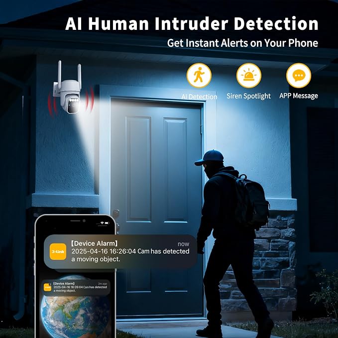 WY-LINK Solar Camera Outdoor Wireless, 360° Cameras for Home Security, Two-Way Talk, Auto Tracking, Light Alarm, Color Night Vision (1, White, Wi-Fi)