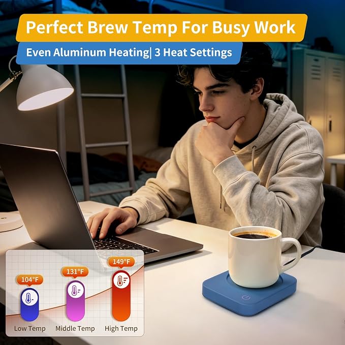 VOBAGA Coffee Mug Warmer for Desk with Auto Shut Off & 3-Temp Settings, Coffee Cup Warmer with Smart Safety Alert Home Office Accessory, Perfect for Coffee, Tea, Milk (No Mug)