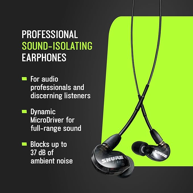 Shure SE215 PRO Wired Earbuds, Professional Sound Isolating Earphones with Clear Sound, Deep Bass, Secure in-Ear Fit, Carrying Case, Black (SE215-K)