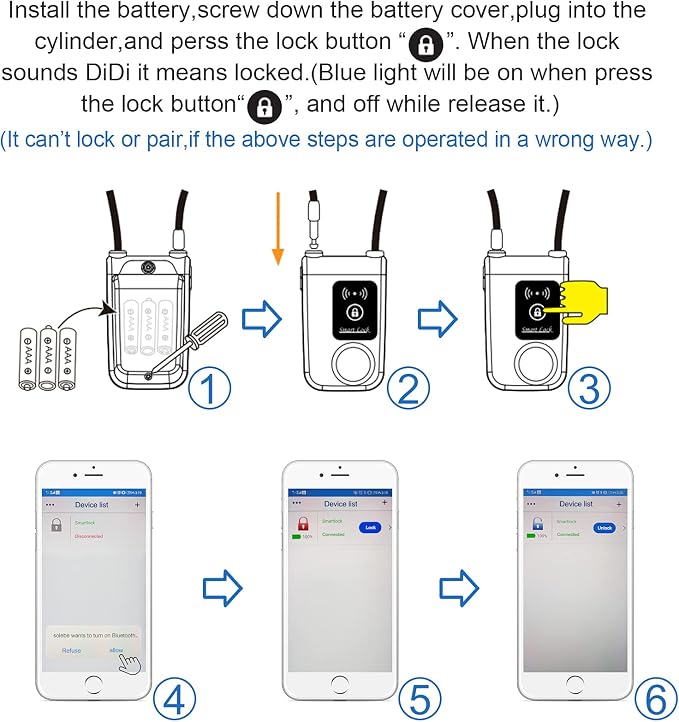 Smart Bike Cable Locks Bicycle Lock Bluetooth APP Controlled Nulock 110db,47 inch Long Braided Steel Motorcycle Lock Anti Theft, IP44 Splash-Proof Bike Alarm Lock for Scooter/Stroller/Gate