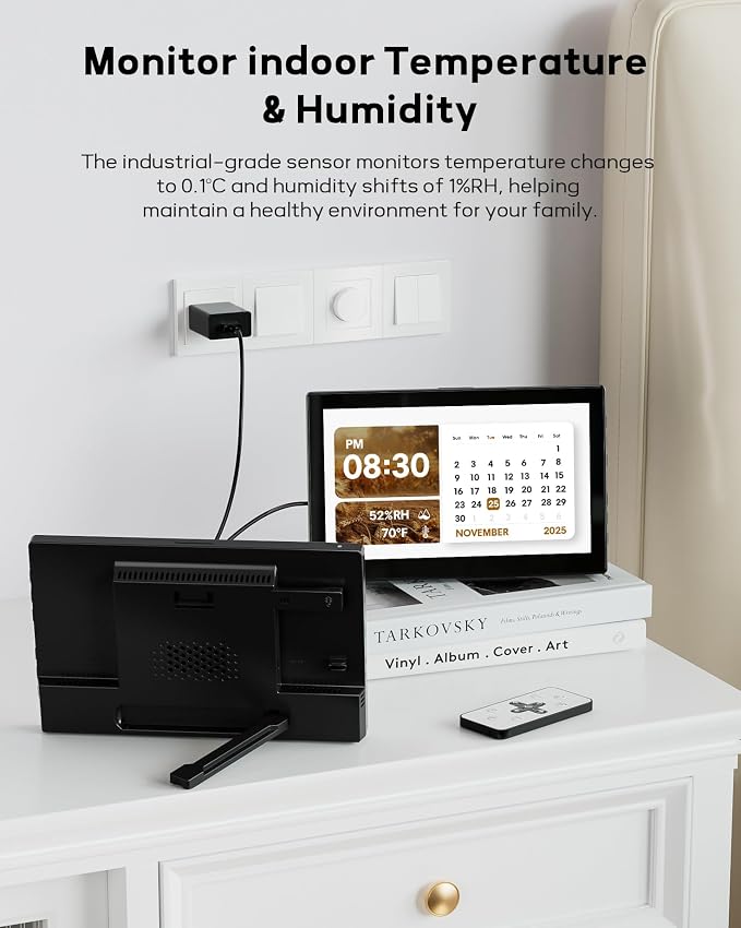 Mesqool 10.1" Dementia Clock for Seniors with Time and Date Display, Medication Reminders, Large Digital Calendar, Auto Dimming, Remote Control, Indoor Temperature & Humidity, Wall Mountable