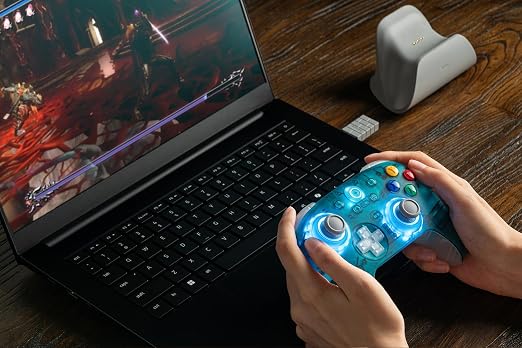 8BitDo Ultimate 2 Wireless Controller for Windows PC, Apple, Steam & Android, Gaming Controller with TMR Joysticks, Hall/Tactile Triggers, Motion Control, RGB Fire Ring, 1000Hz Polling Rate, Clear Blue