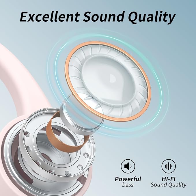CXK Bone Conduction Earbuds, Open Ear Headphones Bluetooth 6.0, Wireless Headphones 8H Playtime, IPX6 Waterproof Sport Headphones for Sports, Peach