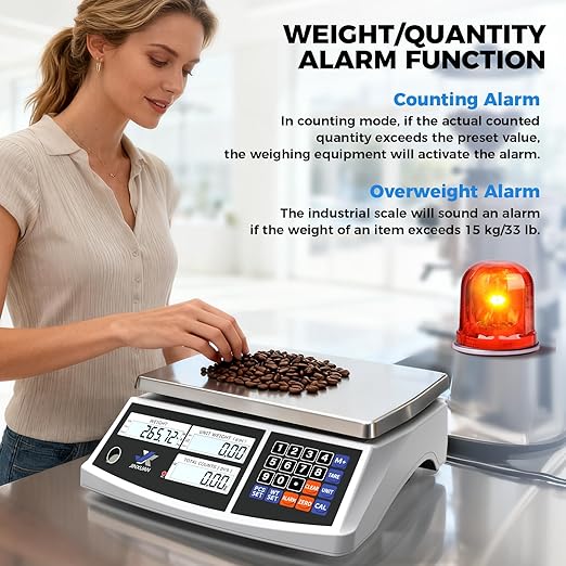 Industrial Counting Scale 33lb/15kg x 0.1g, lb/g/kg/oz Industrial Scale Digital Inventory Scale for Small Items, Coins, Piece Industrial Parts Scale with Backlit LCD Stainless Steel Platform