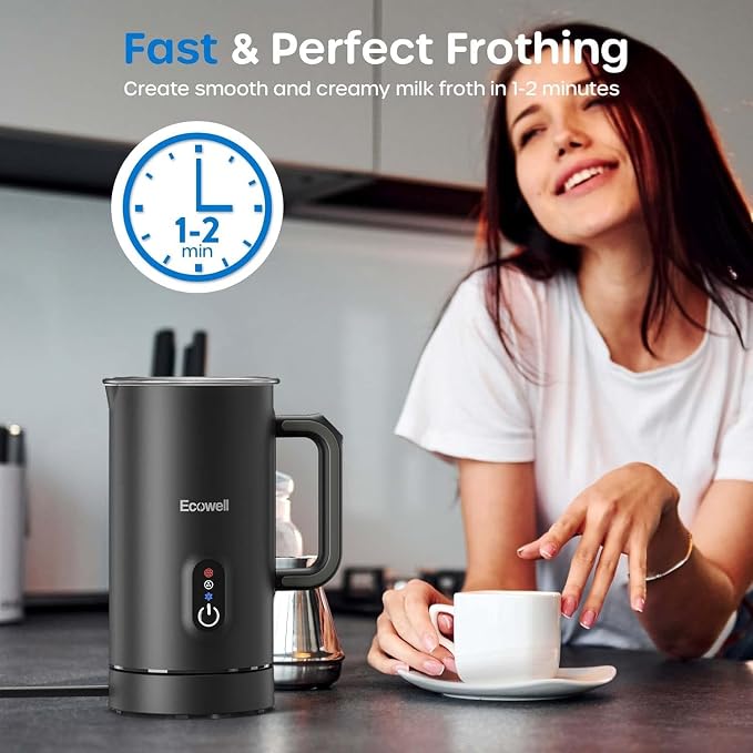 ECOWELL Automatic Milk Frother and Steamer, 4 in 1 Electric Coffee Milk Foamer Frother, Hot Chocolate Maker, Warm and Cold Foam for Coffee Latte, Macchiato, Cappuccinos, 8.1oz/240ml