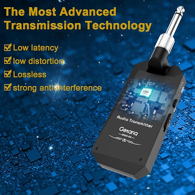 Wireless Guitar Transmitter Receiver Set 5.8GH Wireless Guitar System 4 Channels for Electric Guitar Bass (Silver/Black)