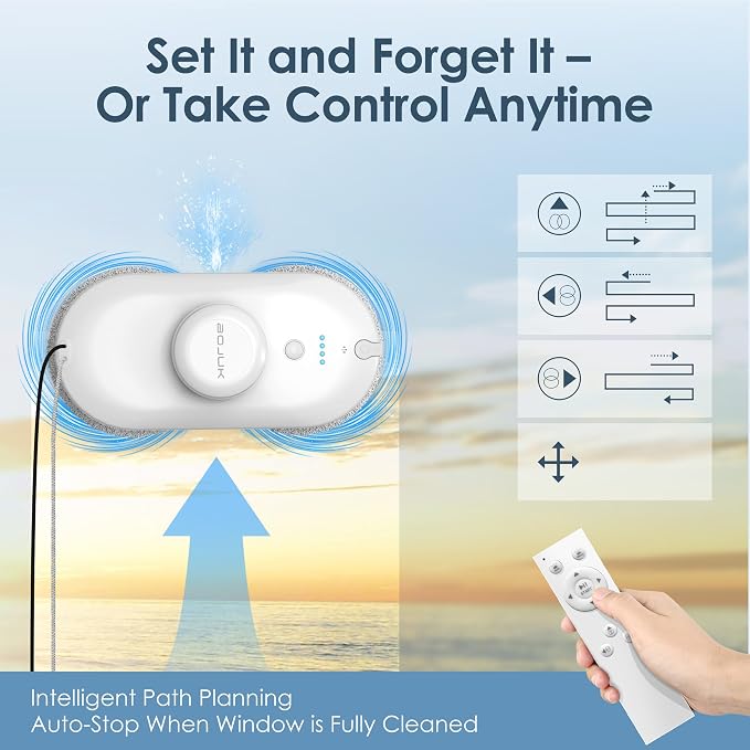 Window Cleaning Robot, 5000Pa Suction with Edge Detection | AI Smart Path Planning Dual Spray & UPS Anti-Drop with 10 Pads for Indoor/Outdoor High-Rise Windows