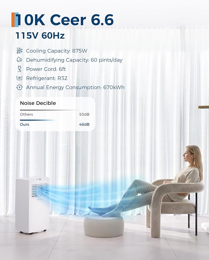 Garvee 8000 BTU Portable Air Conditioners,Up to 350 Sq.Ft. Remote Control 48dB Portable AC Unit, Dehumidifier, Fan, Sleep, 24H Timer&Installation Kit, DOE Certified, Ceer 6.2,White+White Panel