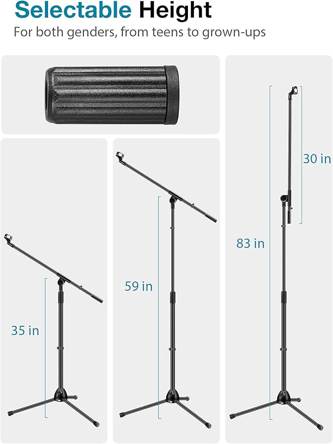 InnoGear Microphone Stand, Boom Arm Mic Stand Floor Detachable Height Adjustable Heavy Duty with Mic Clip Holder Metal Base for Blue Yeti HyperX QuadCast Shure SM58 Samson Q2U Fifine K669B
