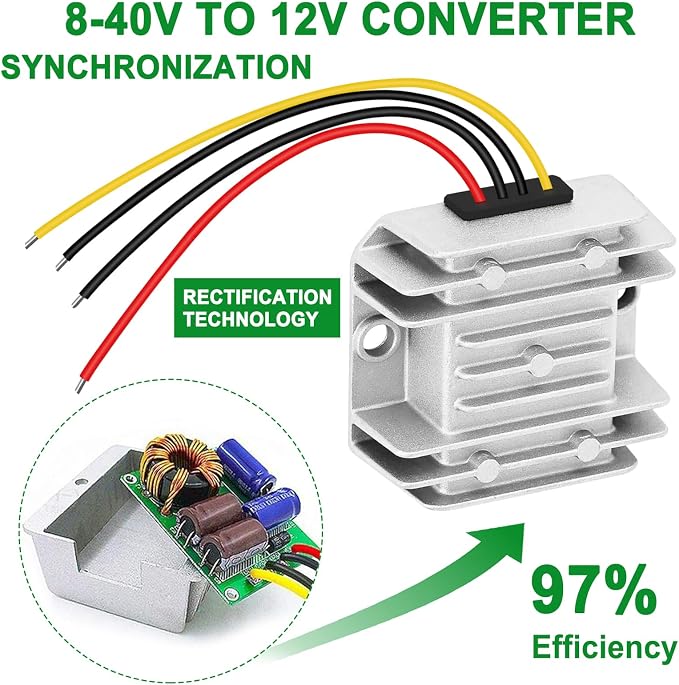 EAGWELL DC 8-40v to 12v Converter 3A 36W Step Down Converter Voltage Reducer IP68 Waterproof Transformer for Golf Cart Truck Boat Vehicle