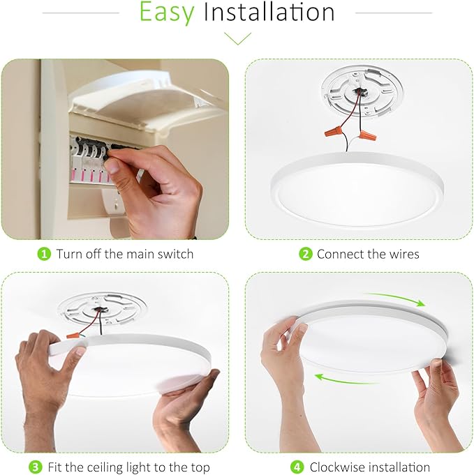 4 Pack LED Flush Mount Ceiling Light, 24W Ultra Thin Round White 3000k/4000k/6500k 3 Color Temperatures Adjusted 12 Inch Modern Ceiling Lights for Bedroom Bathroom Kitchen, Wired