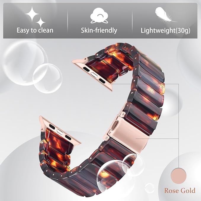 V-MORO Resin Band Compatible with Series 11/10 Apple Watch Bands 46mm/45mm/44mm/42mm Fashion Strap for iWatch Series 9/8/7/6/5/4/3/2/1/SE/SE2/SE3 Lightweight Bracelet Wristband Women Men(Classic Tortoise)