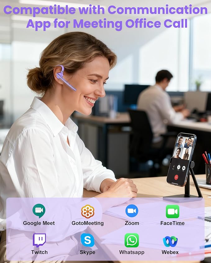New Bee Bluetooth Headset V5.1 72H Talk Dual Mic with Mute Button for Business, Wireless Hand-Free Bluetooth Earpiece with 500mAh Charging Case for Cell Phone Calls Trucker Driver