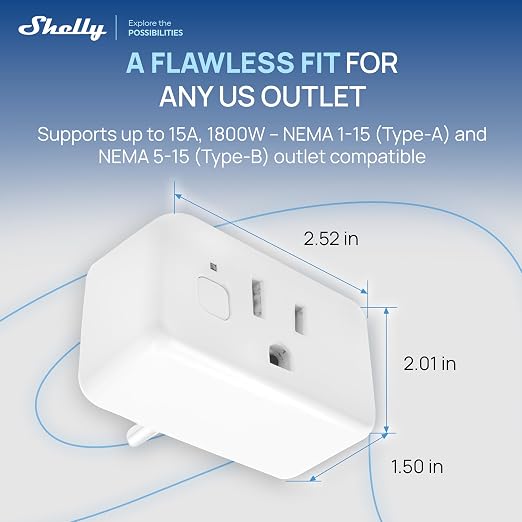 Shelly Smart Plug UL, WiFi, Bluetooth, Zigbee, Matter Outlet with Power Metering, Works with HomeKit, Google Home, Alexa, Home Assistant, Smart Socket, Easy Setup (4, White)
